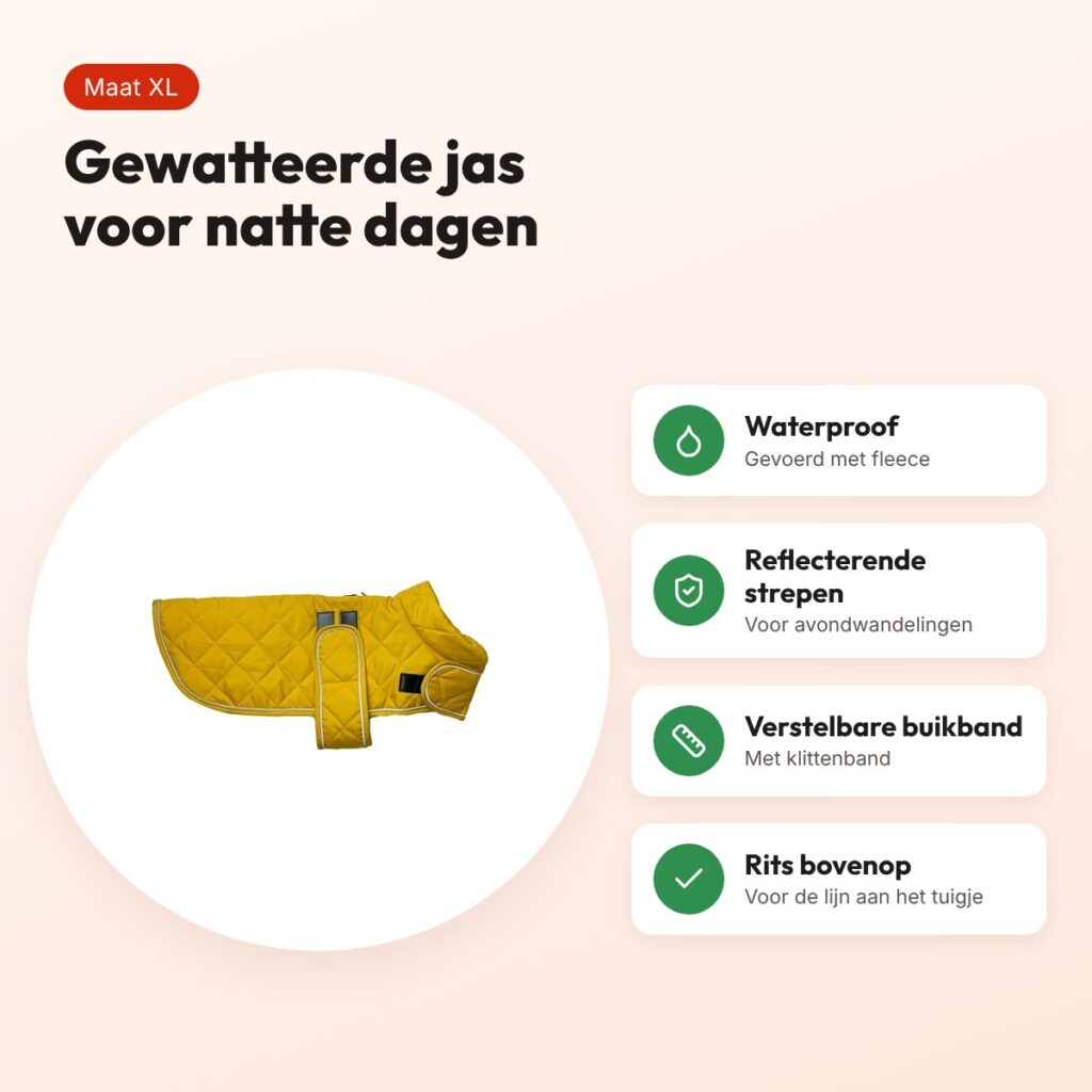 Happy Pet hondenjas Go Walk Quilted Classic mosterd XL 60 cm – voordelen