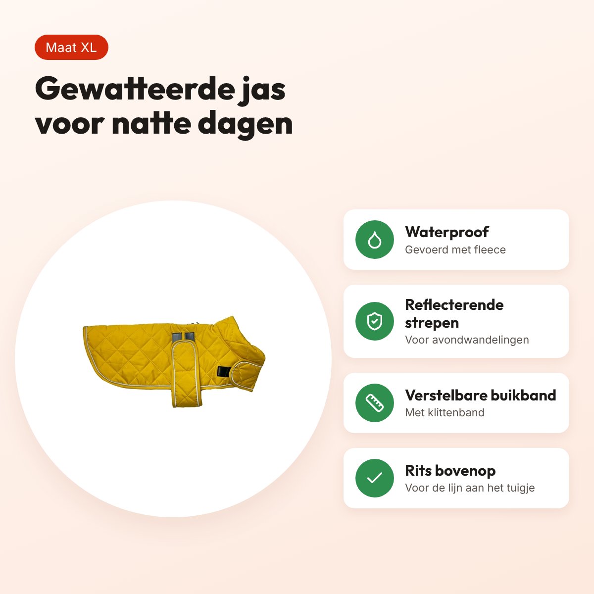 Happy Pet hondenjas Go Walk Quilted Classic mosterd XL 60 cm – voordelen