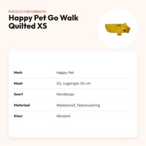 Happy Pet hondenjas Go Walk Quilted Classic mosterd XS 30 cm – productinformatie