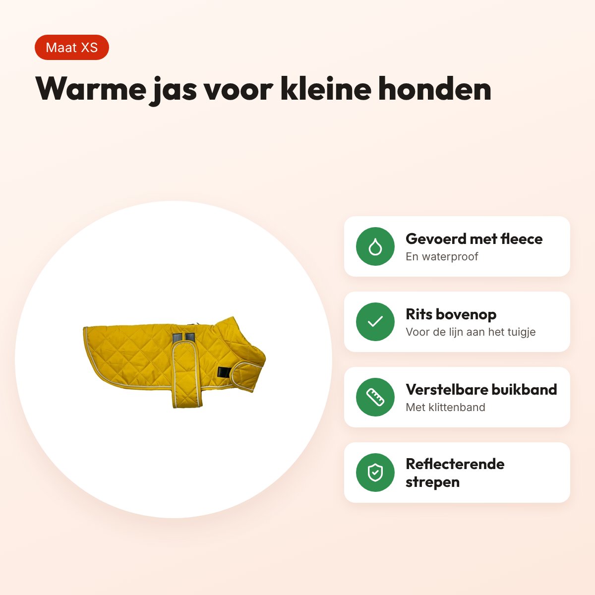 Happy Pet hondenjas Go Walk Quilted Classic mosterd XS 30 cm – voordelen
