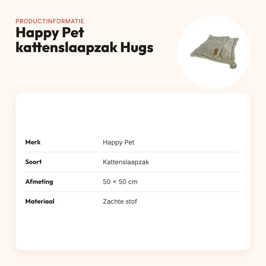 Happy Pet kattenslaapzak Hugs Snuggle 50 x 50 cm – kussen met flap – productinformatie