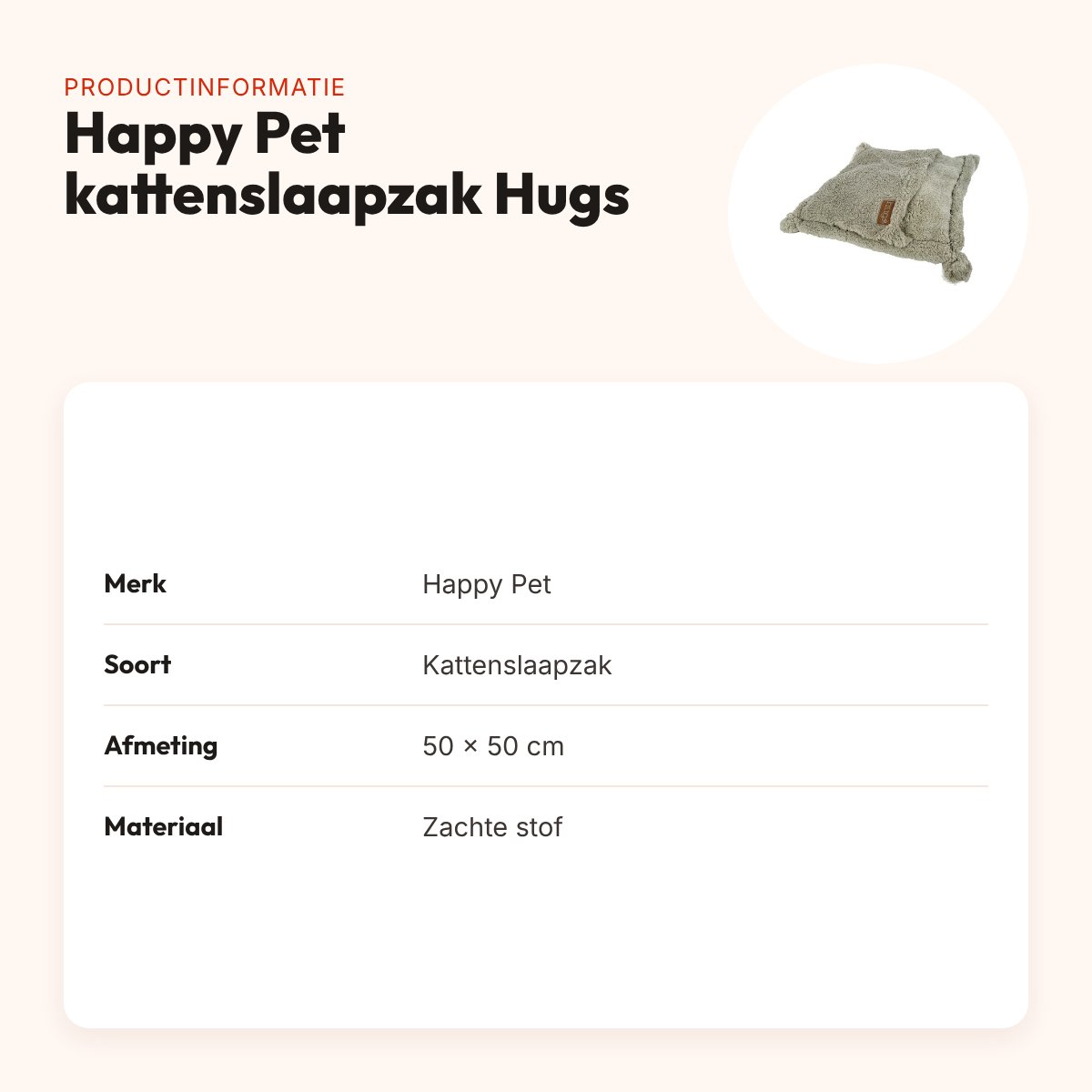 Happy Pet kattenslaapzak Hugs Snuggle 50 x 50 cm – kussen met flap – productinformatie