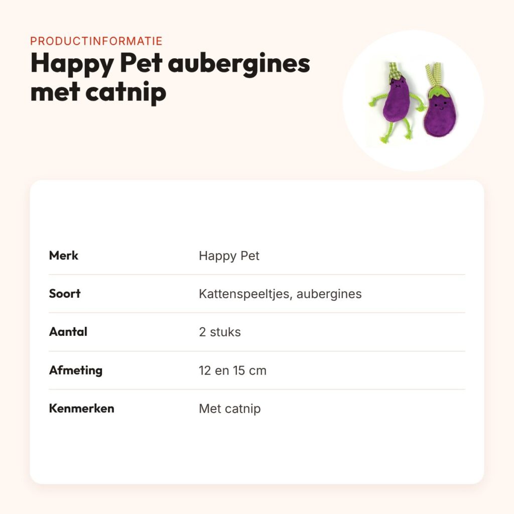 Happy Pet kattenspeeltjes aubergine met catnip 12 en 15 cm – set van 2 – productinformatie