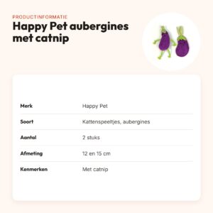 Happy Pet kattenspeeltjes aubergine met catnip 12 en 15 cm – set van 2 – productinformatie