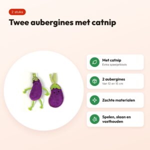 Happy Pet kattenspeeltjes aubergine met catnip 12 en 15 cm – set van 2 – voordelen