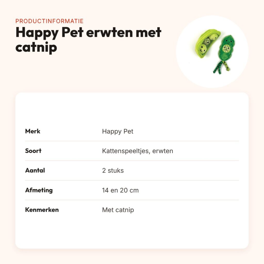 Happy Pet kattenspeeltjes erwten met catnip 14 en 20 cm – set van 2 – productinformatie