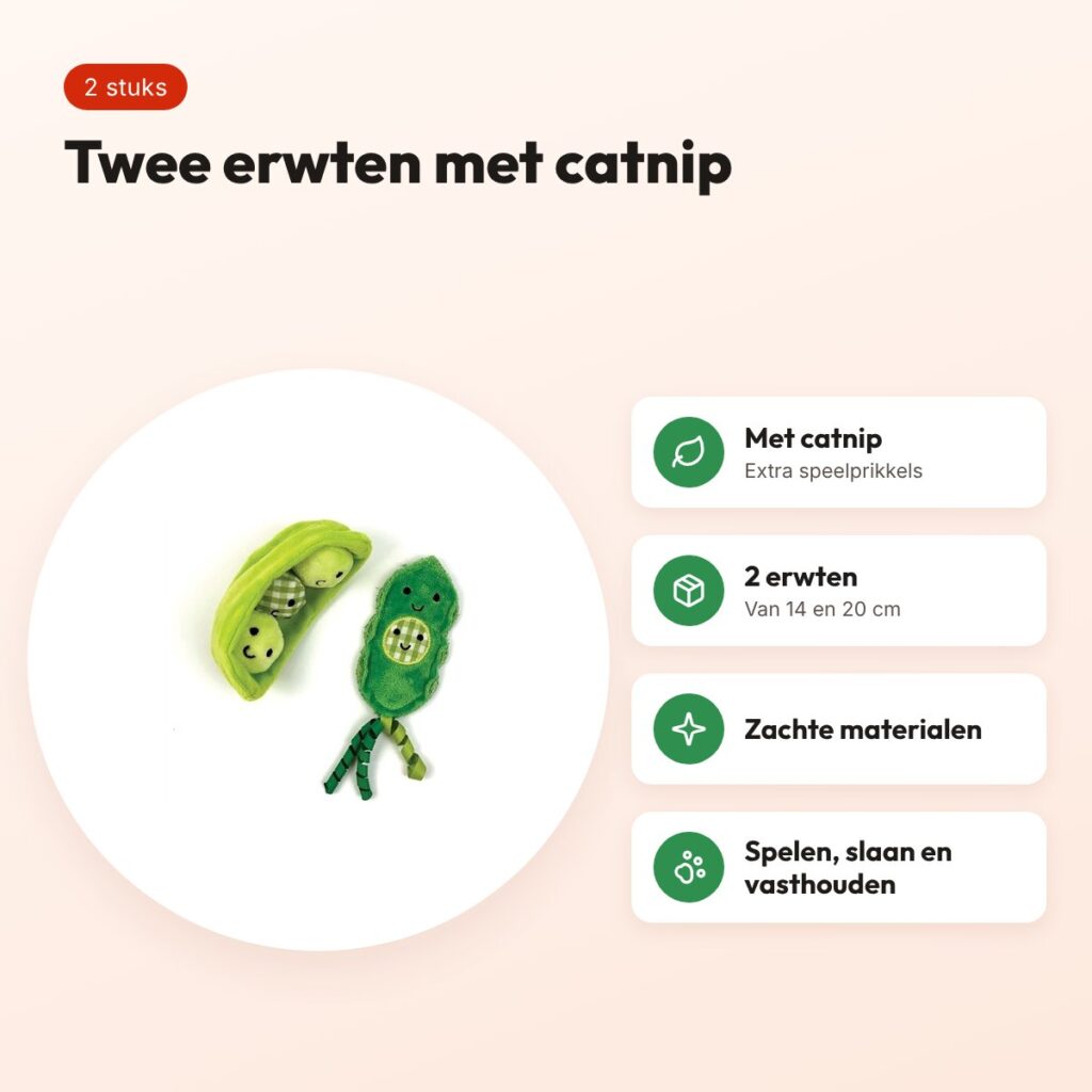 Happy Pet kattenspeeltjes erwten met catnip 14 en 20 cm – set van 2 – voordelen