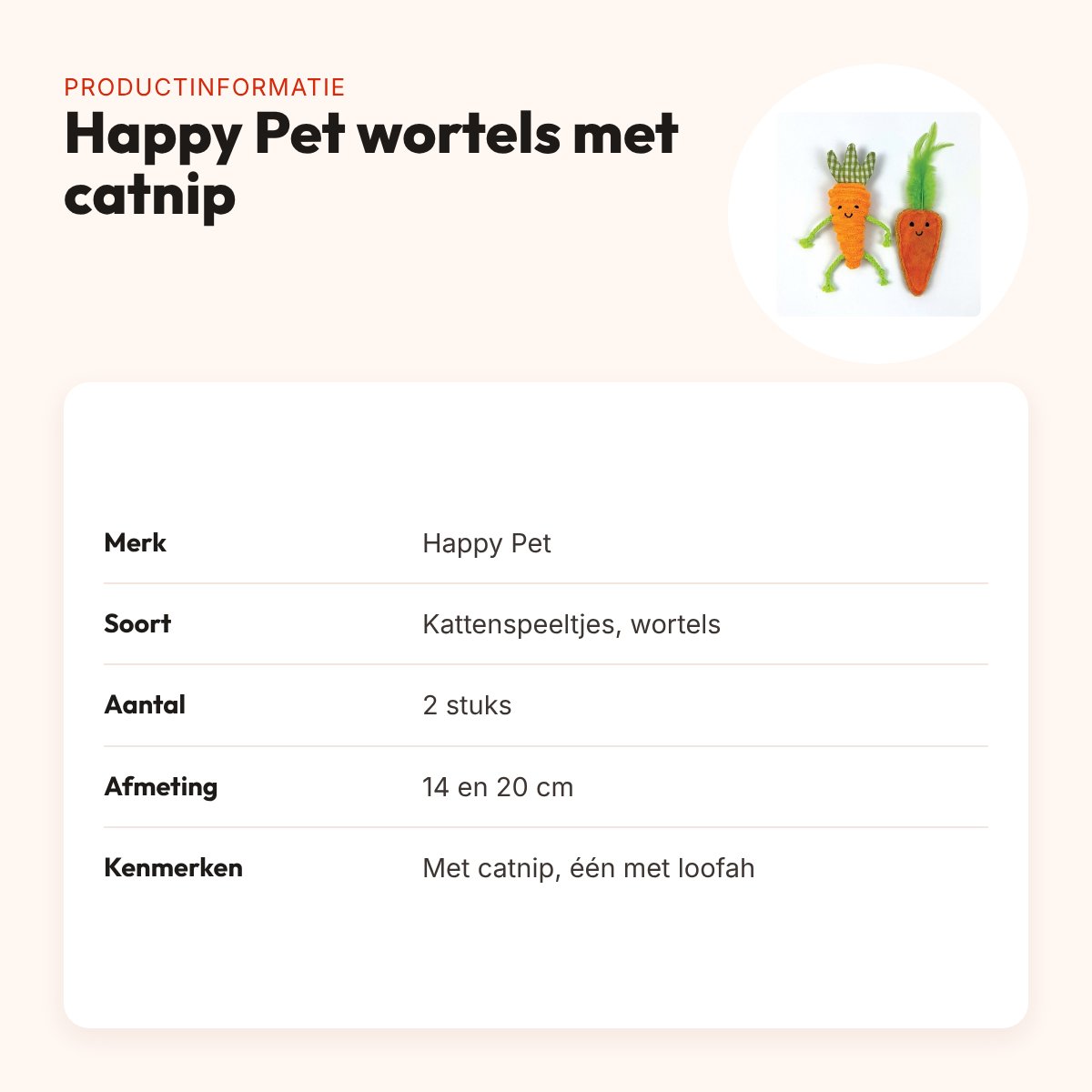 Happy Pet kattenspeeltjes wortels met catnip 14 en 20 cm – set van 2 – productinformatie