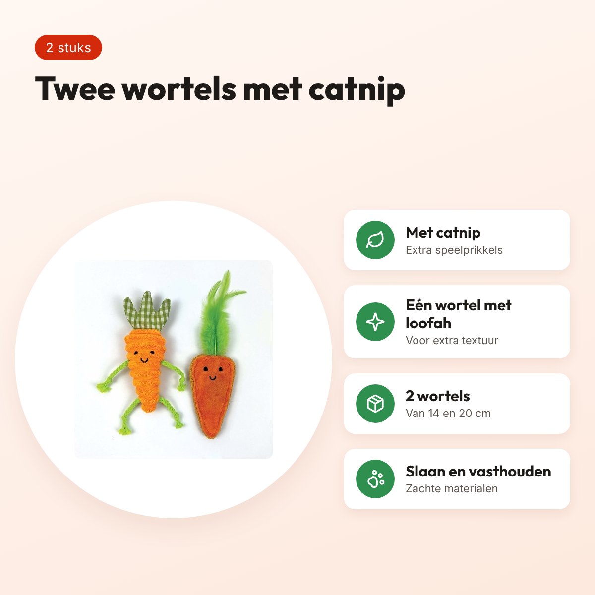 Happy Pet kattenspeeltjes wortels met catnip 14 en 20 cm – set van 2 – voordelen