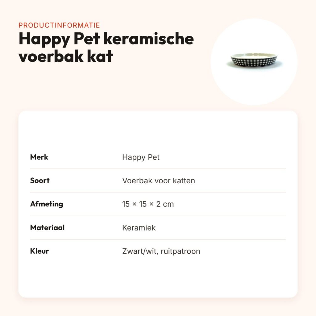 Happy Pet keramische voerbak voor katten ruit zwart/wit 15 x 15 cm – productinformatie