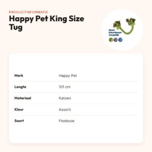 Happy Pet King Size Tug flostouw 101 cm – assorti, met twee knopen – productinformatie