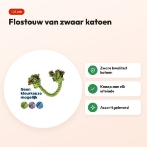 Happy Pet King Size Tug flostouw 101 cm – assorti, met twee knopen – voordelen