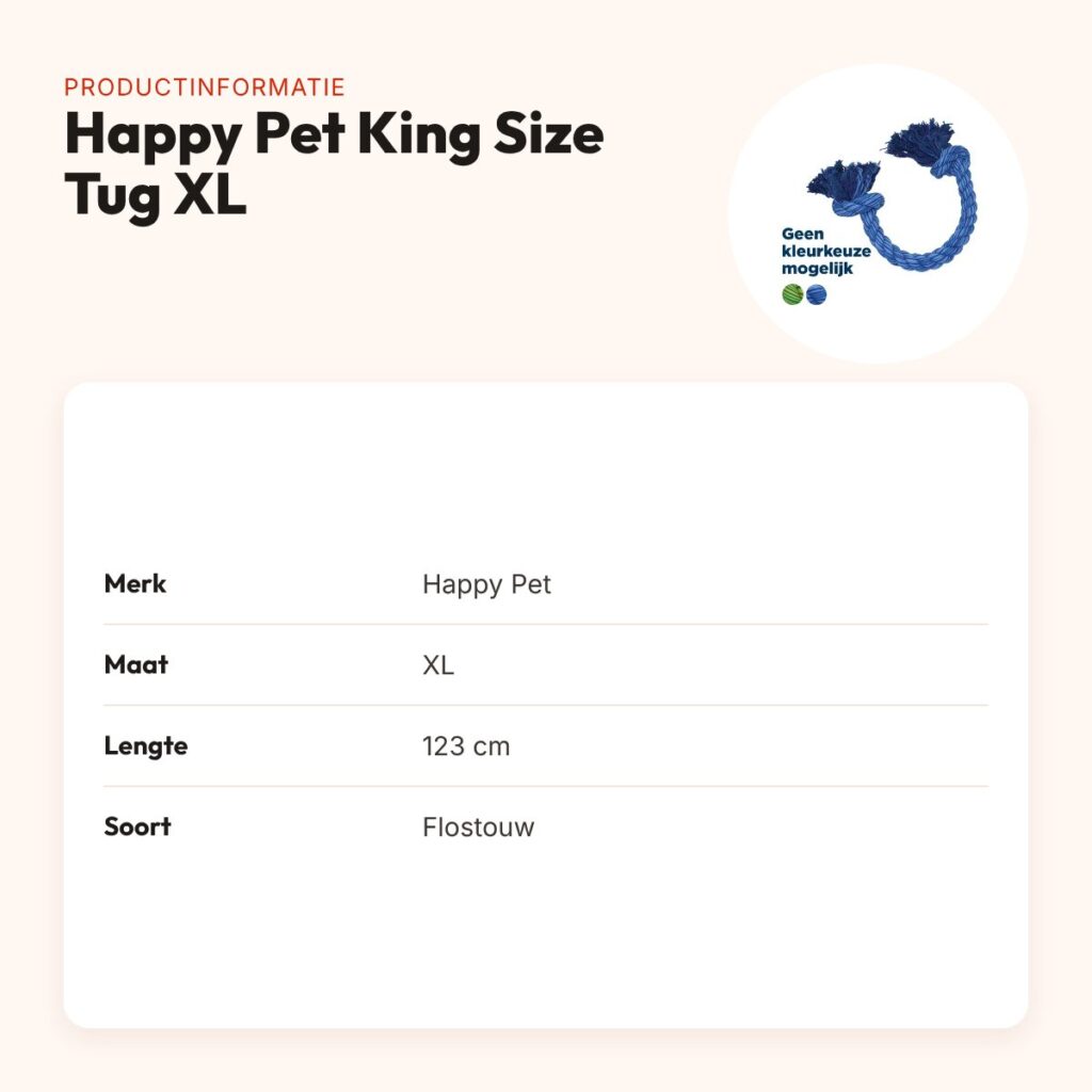 Happy Pet King Size Tug flostouw XL 123 cm – hondenspeelgoed – productinformatie