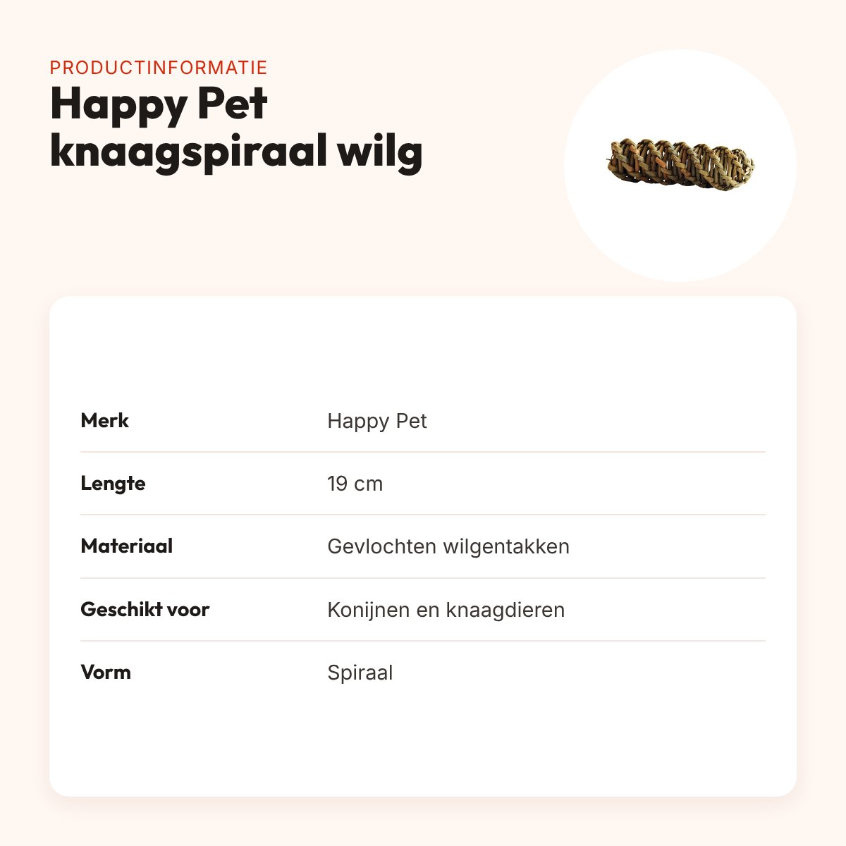 Happy Pet knaagspeeltje spiraal wilg 19 cm – gevlochten wilgentakken – productinformatie