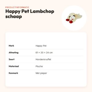 Happy Pet Lambchop hondenknuffel schaap 61 x 20 x 24 cm – pluche met pieper – productinformatie