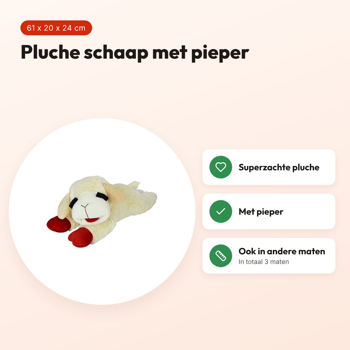 Happy Pet Lambchop hondenknuffel schaap 61 x 20 x 24 cm – pluche met pieper – voordelen