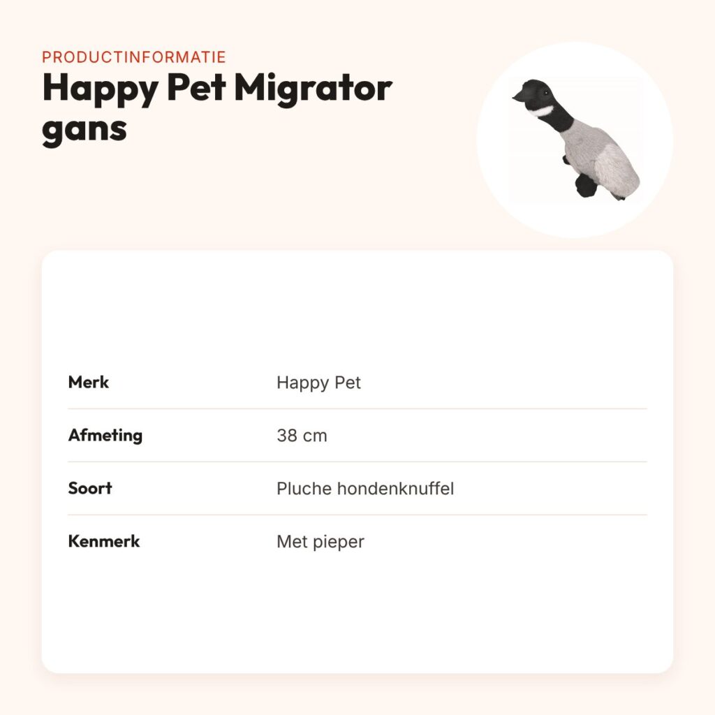 Happy Pet Migrator pluche Canadese gans 38 cm – hondenknuffel met pieper – productinformatie