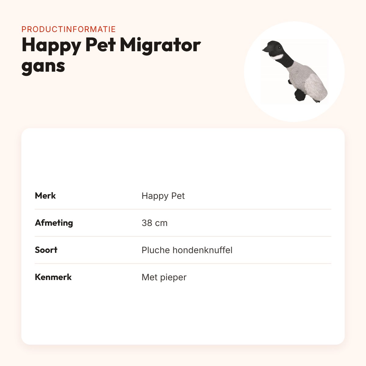 Happy Pet Migrator pluche Canadese gans 38 cm – hondenknuffel met pieper – productinformatie
