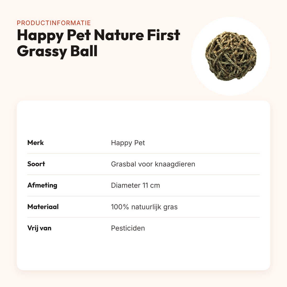 Happy Pet Nature First Grassy Ball 11 cm – grasbal voor knaagdieren – productinformatie