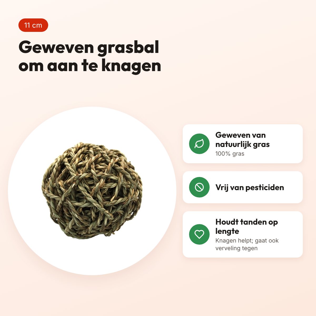 Happy Pet Nature First Grassy Ball 11 cm – grasbal voor knaagdieren – voordelen