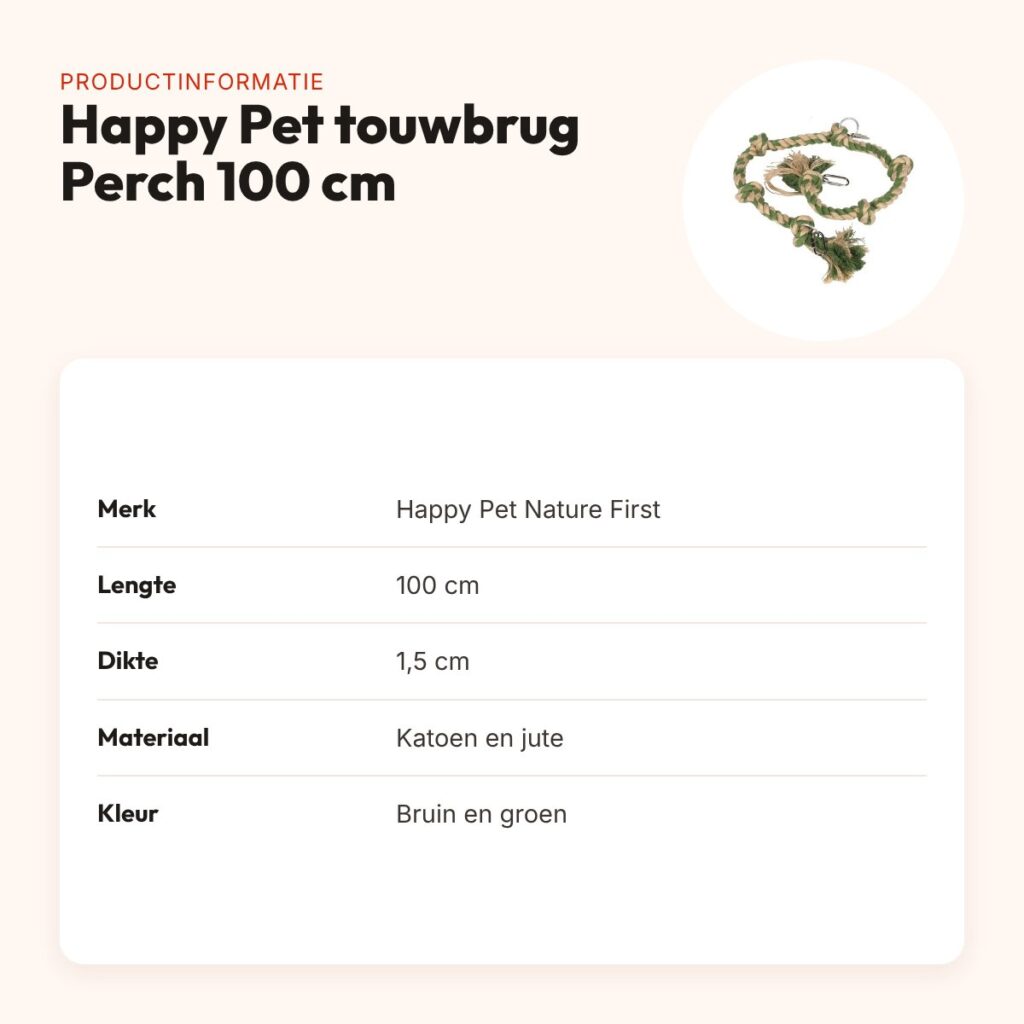 Happy Pet Nature First touwbrug Perch 100 cm – katoen en jute – productinformatie