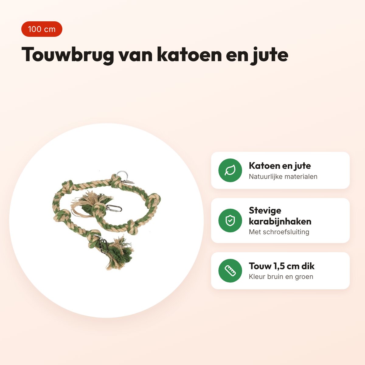 Happy Pet Nature First touwbrug Perch 100 cm – katoen en jute – voordelen