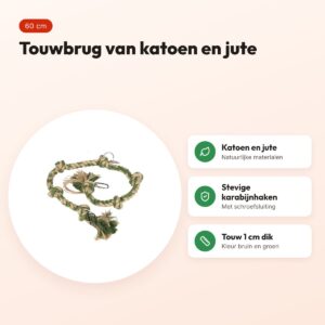 Happy Pet Nature First touwbrug Perch 60 cm – katoen en jute – voordelen