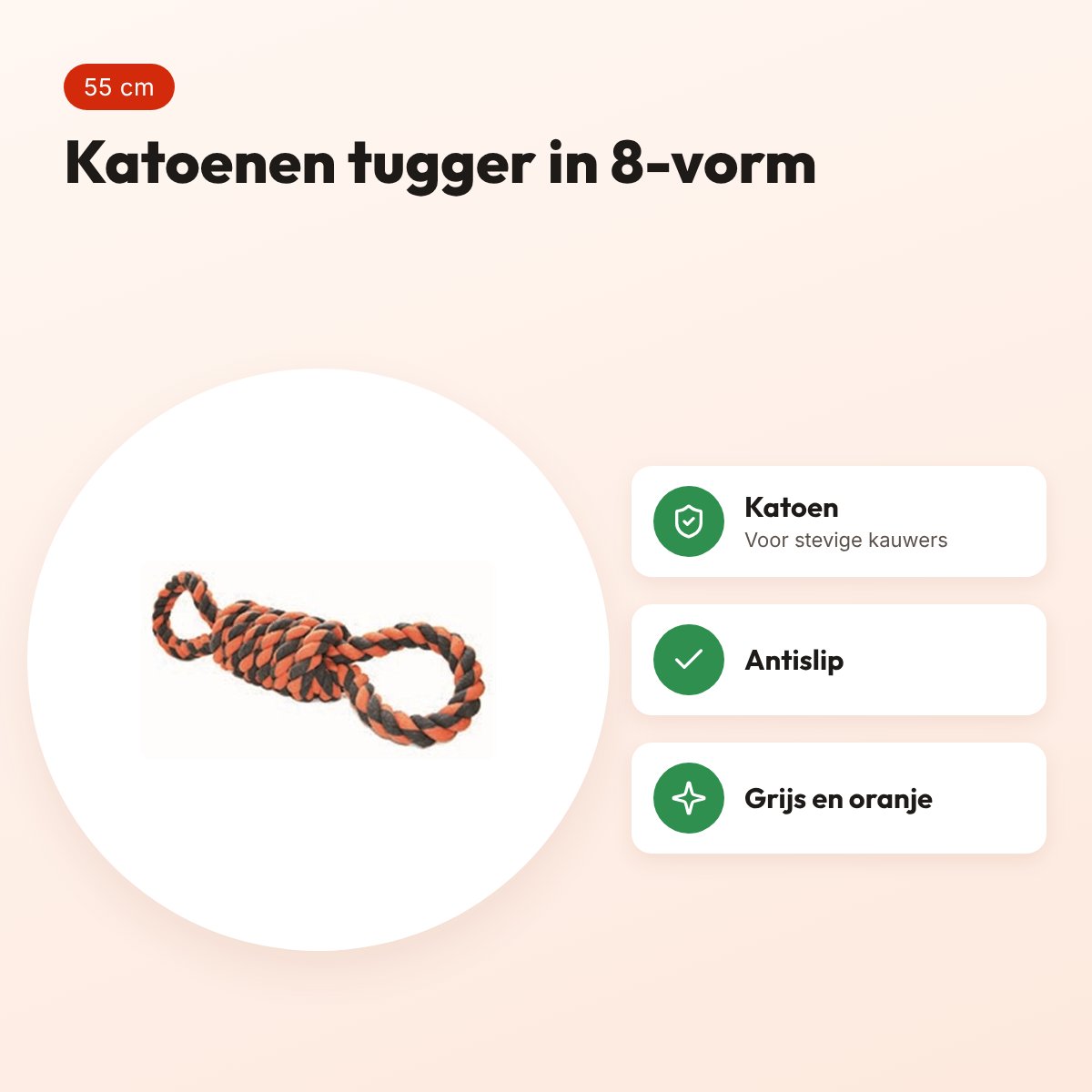 Happy Pet Nuts For Knots Extreme Tugger 8-vormig 55 cm – grijs/oranje – voordelen