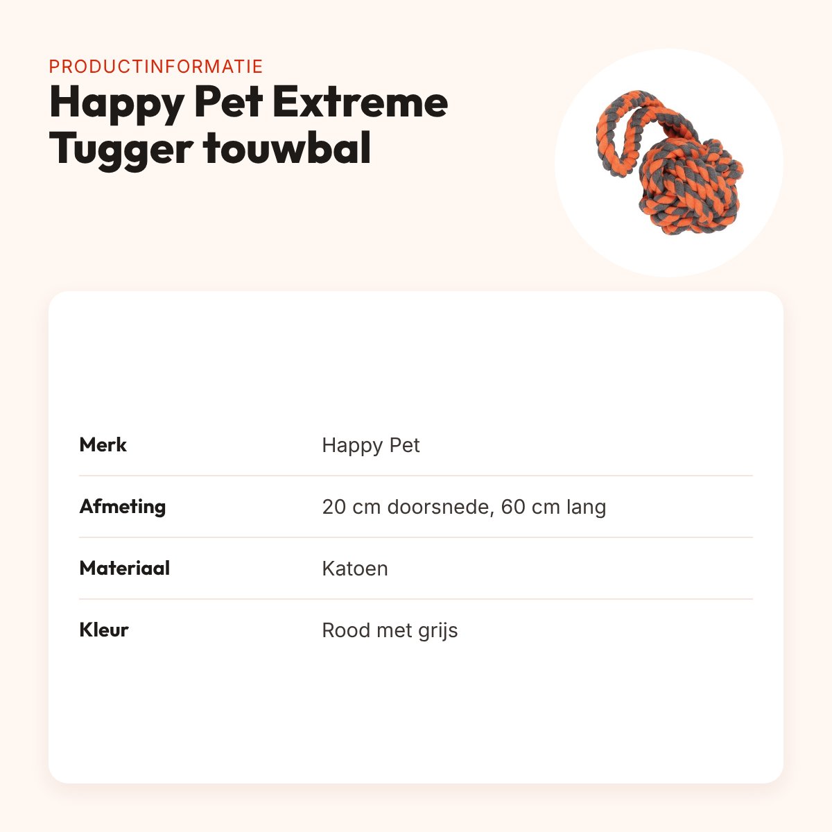 Happy Pet Nuts For Knots Extreme Tugger touwbal 60 cm – rood/grijs – productinformatie