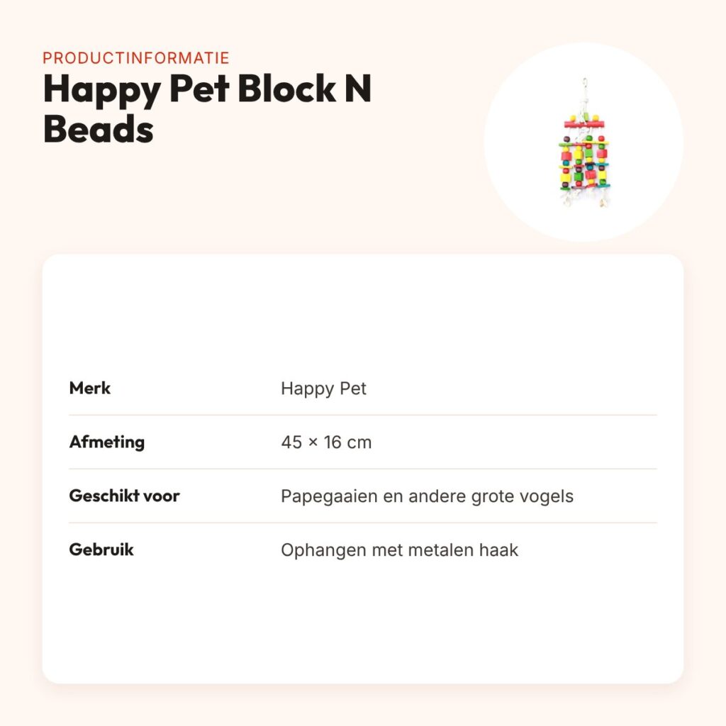 Happy Pet papegaaienspeelgoed Block N Beads 45 x 16 cm – kleurrijk – productinformatie