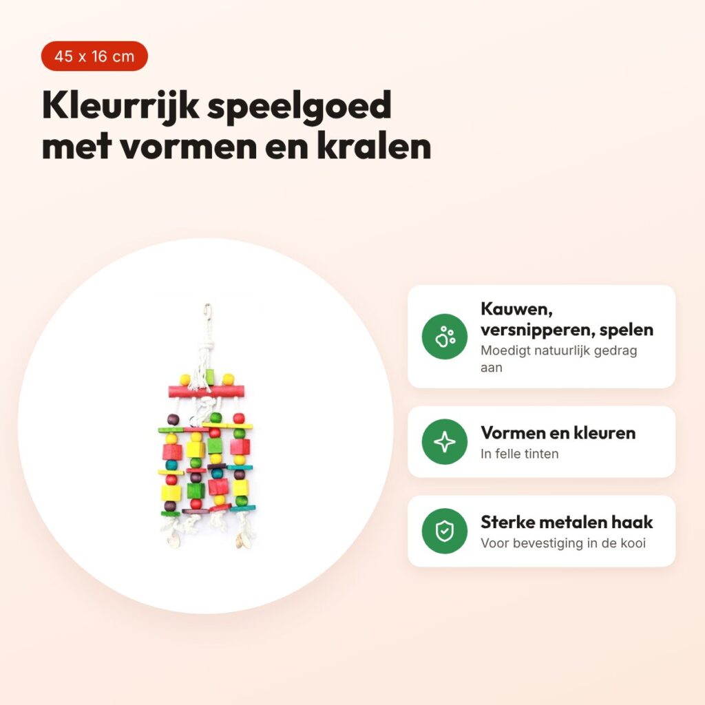 Happy Pet papegaaienspeelgoed Block N Beads 45 x 16 cm – kleurrijk – voordelen