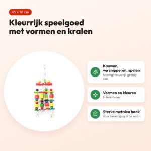 Happy Pet papegaaienspeelgoed Block N Beads 45 x 16 cm – kleurrijk – voordelen