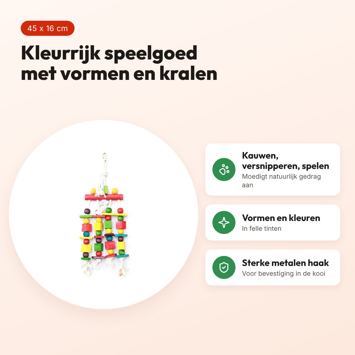 Happy Pet papegaaienspeelgoed Block N Beads 45 x 16 cm – kleurrijk – voordelen