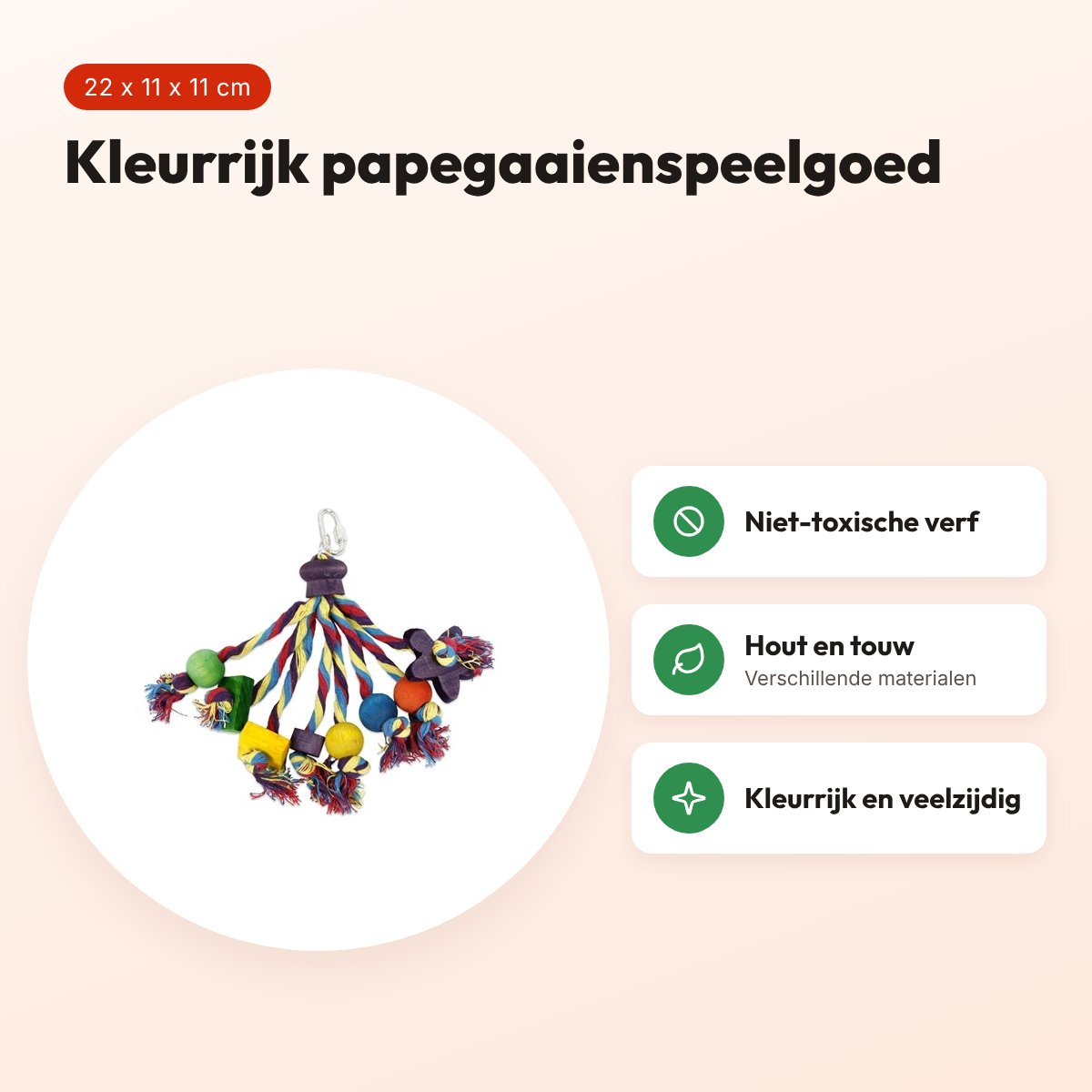 Happy Pet papegaaienspeelgoed Carnival 22 x 11 x 11 cm – niet-giftige verf – voordelen