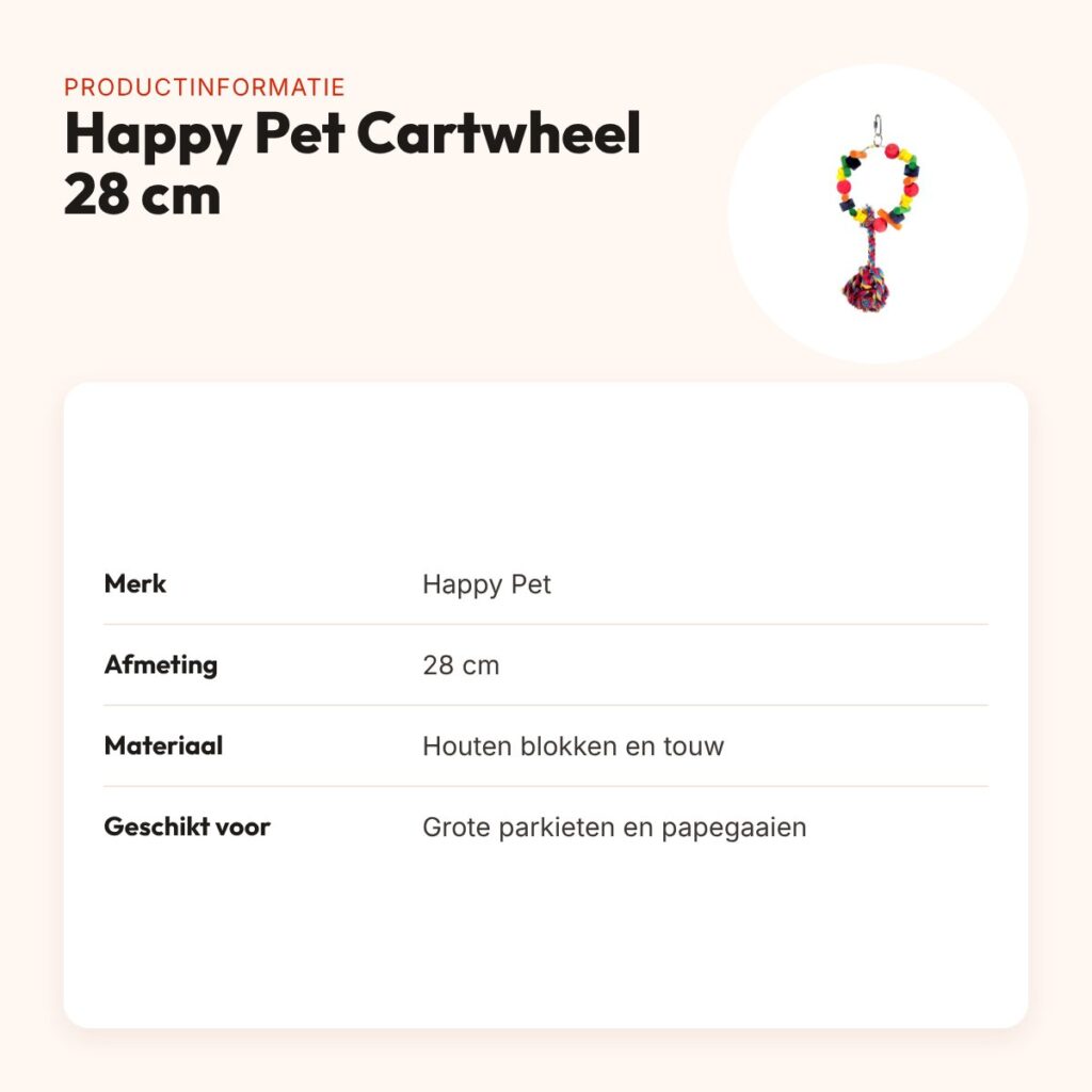 Happy Pet papegaaienspeelgoed Cartwheel 28 cm – kleurig – productinformatie
