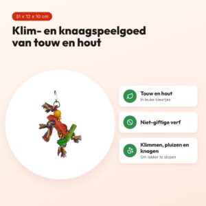 Happy Pet papegaaienspeelgoed Fiesta 31 x 12 x 10 cm – touw en hout – voordelen