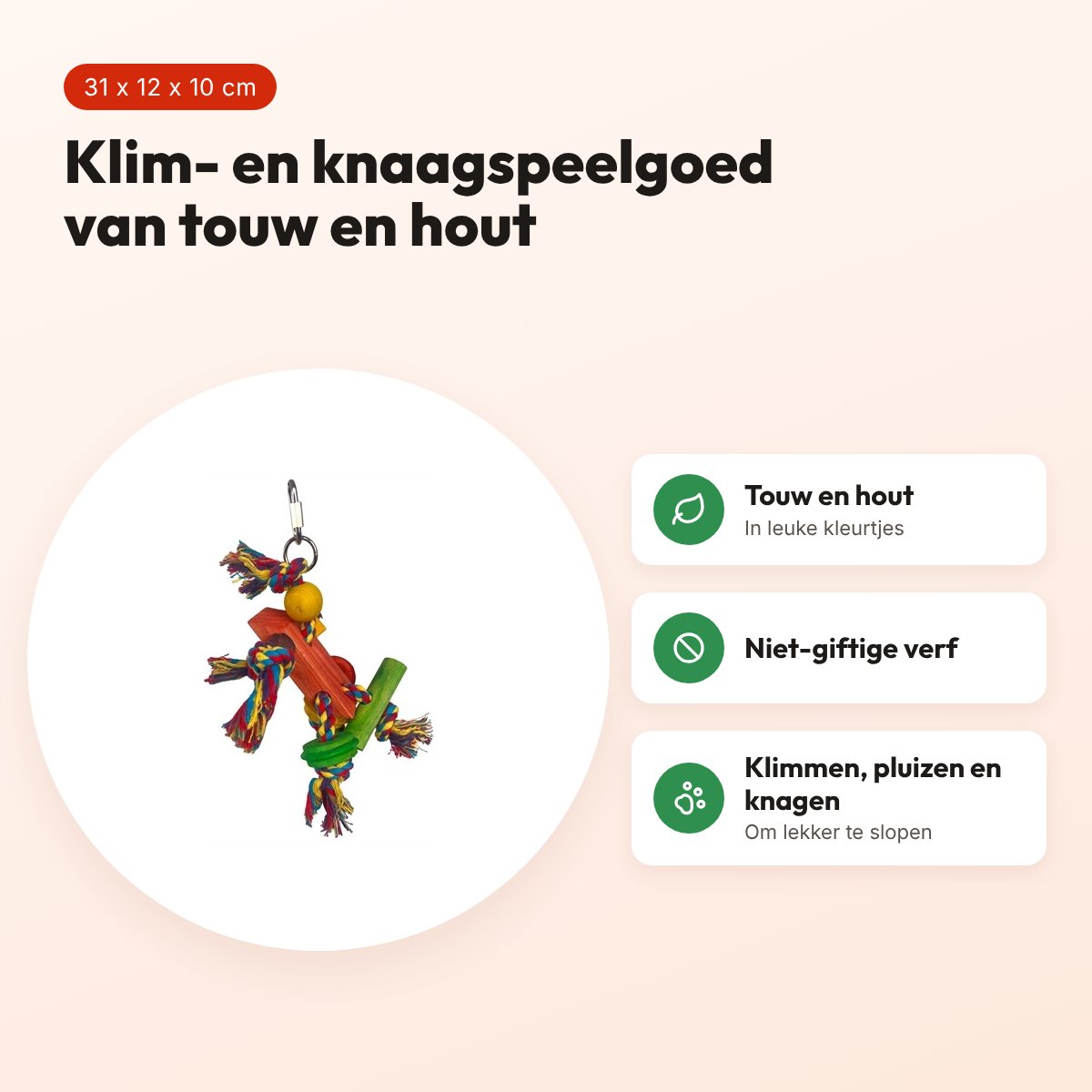 Happy Pet papegaaienspeelgoed Fiesta 31 x 12 x 10 cm – touw en hout – voordelen