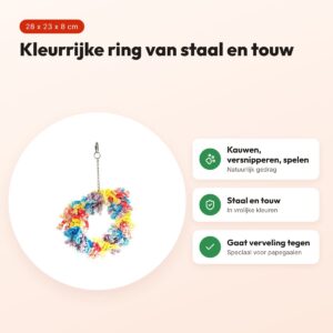 Happy Pet papegaaienspeelgoed Flossin Ring 28 x 23 x 8 cm – staal en touw – voordelen