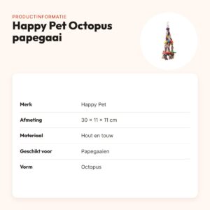 Happy Pet papegaaienspeelgoed Octopus 30 x 11 x 11 cm – hout en touw – productinformatie