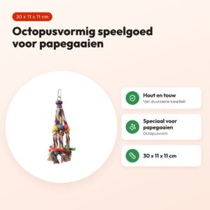 Happy Pet papegaaienspeelgoed Octopus 30 x 11 x 11 cm – hout en touw – voordelen
