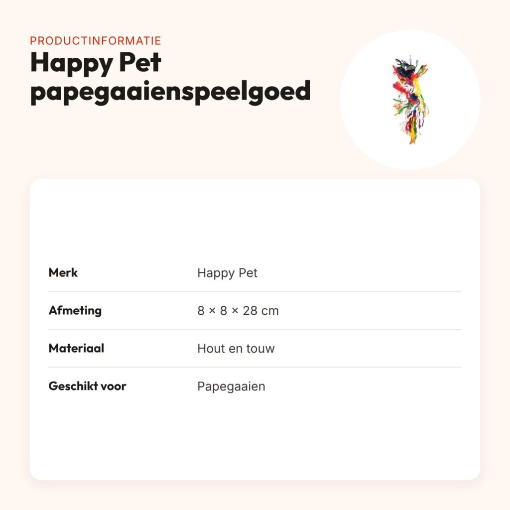 Happy Pet papegaaienspeelgoed Plucker 8 x 8 x 28 cm – hout en touw – productinformatie