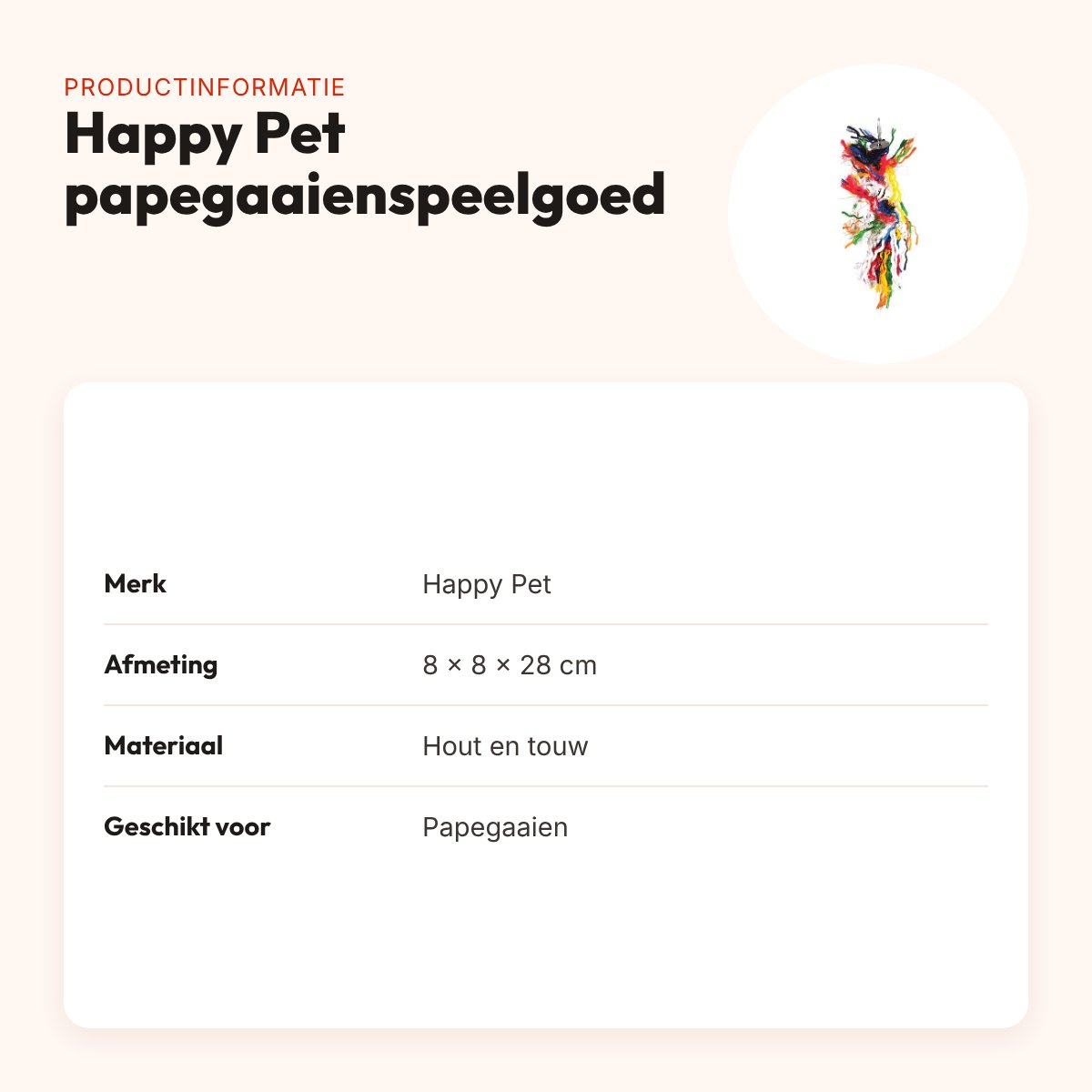 Happy Pet papegaaienspeelgoed Plucker 8 x 8 x 28 cm – hout en touw – productinformatie
