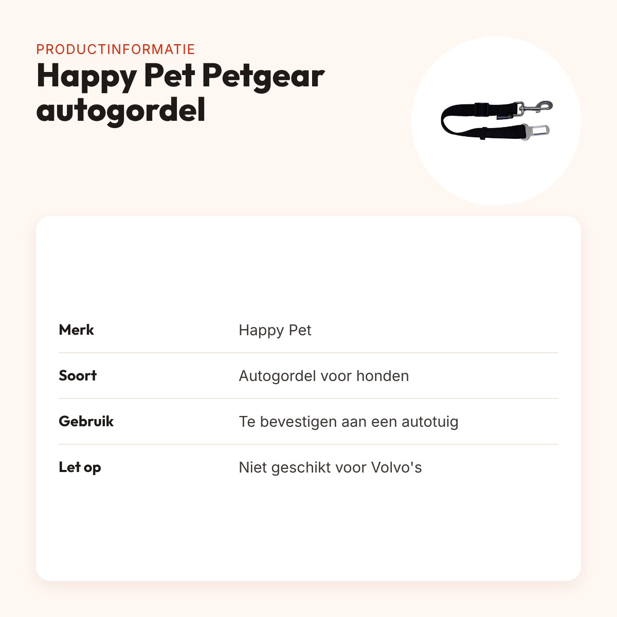 Happy Pet Petgear autogordel hond – verstelbaar, voor autotuig – productinformatie