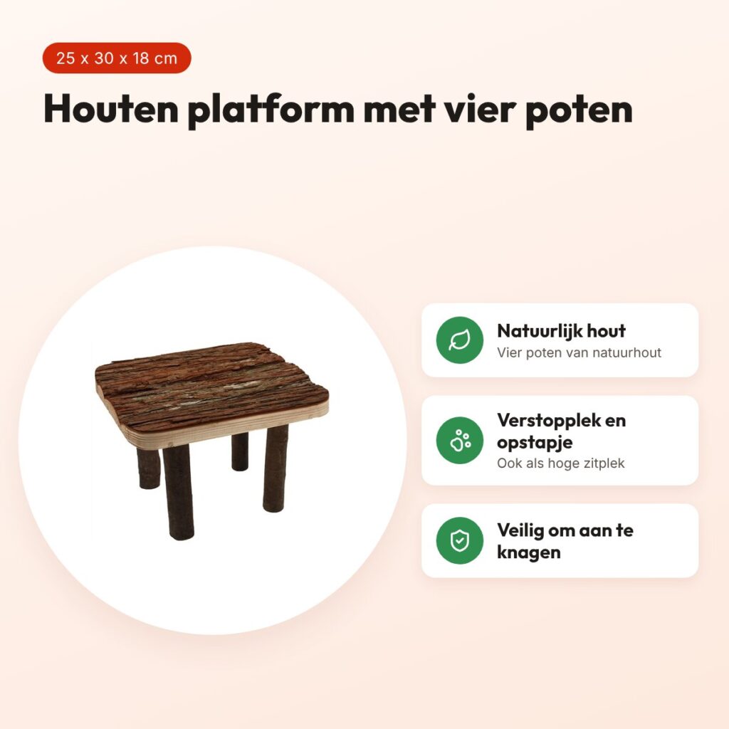 Happy Pet Raw Wooden Platform 25 x 30 x 18 cm – houten plateau met poten – voordelen