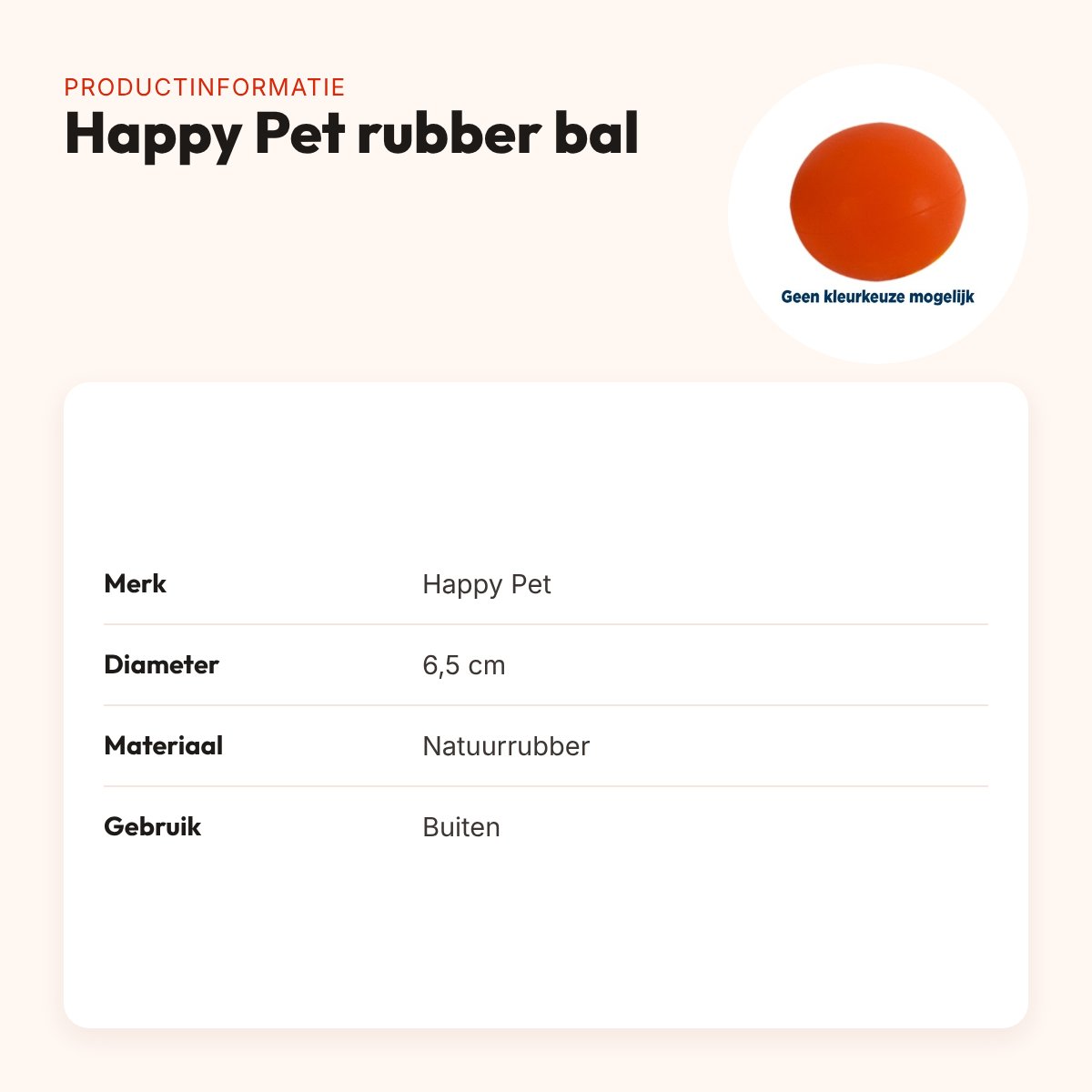 Happy Pet rubber bal 6,5 cm – natuurrubber hondenbal voor buiten – productinformatie