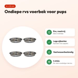 Happy Pet rvs voerbak ondiep 25 cm – puppy – multipack 4 stuks – voordelen