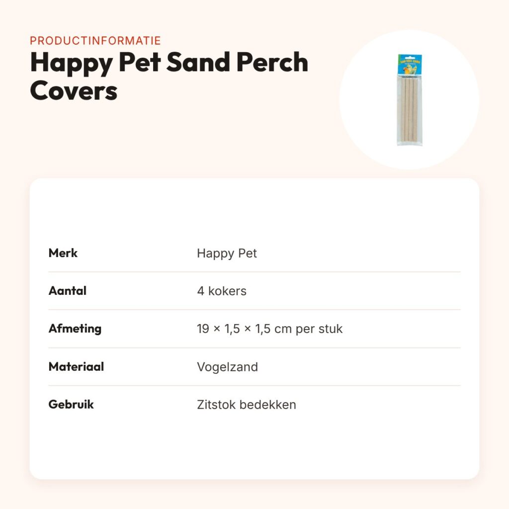 Happy Pet Sand Perch Covers zitstokhoezen 19 cm – 4 stuks vogelzand – productinformatie