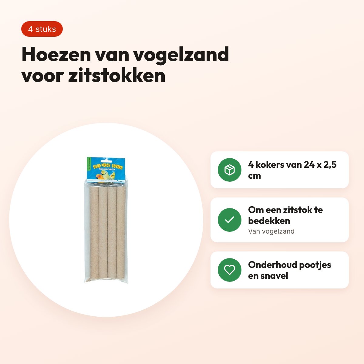 Happy Pet Sand Perch Covers zitstokhoezen 24 x 2,5 cm – 4 stuks vogelzand – voordelen
