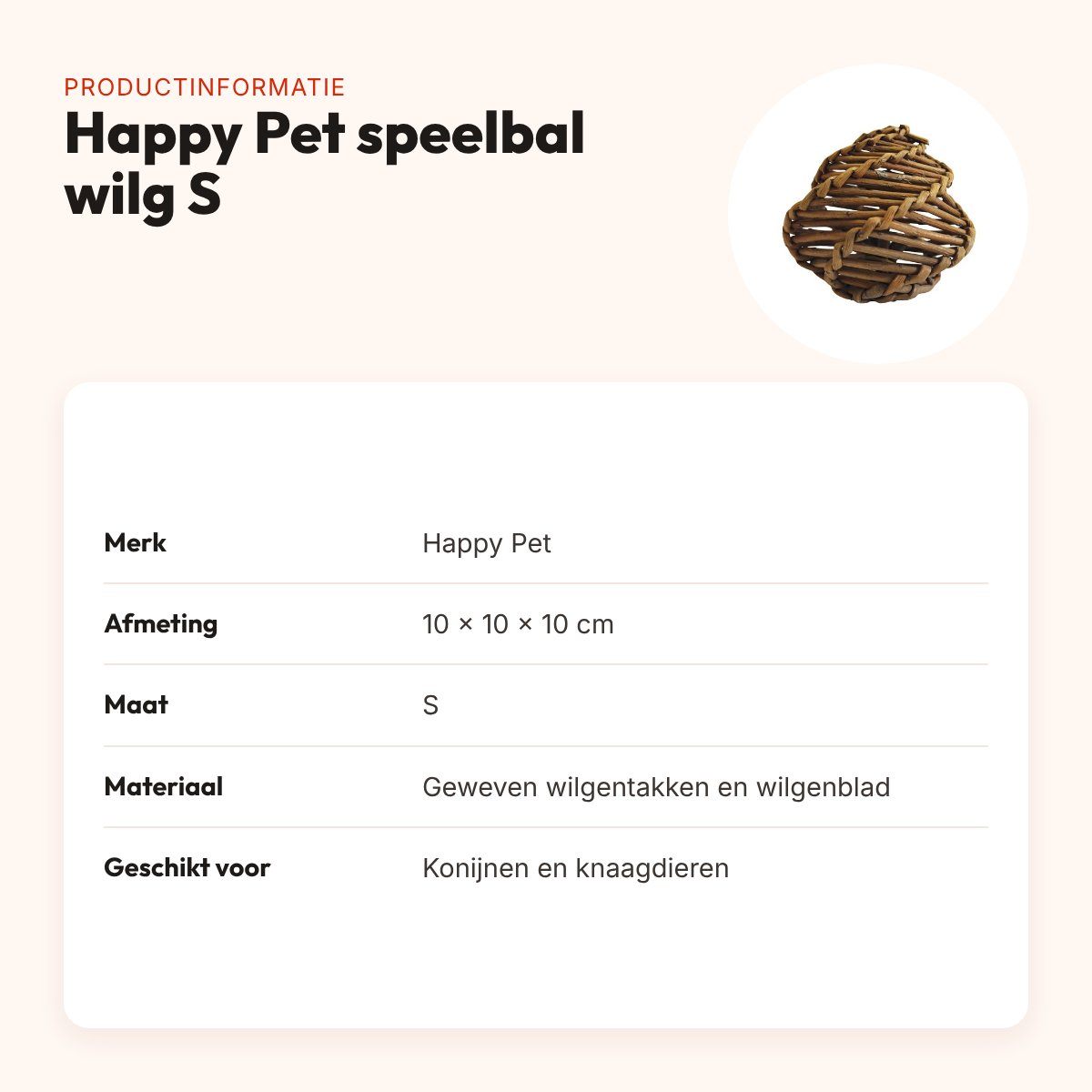 Happy Pet speelbal wilg S 10 cm – geweven wilgentakken – productinformatie
