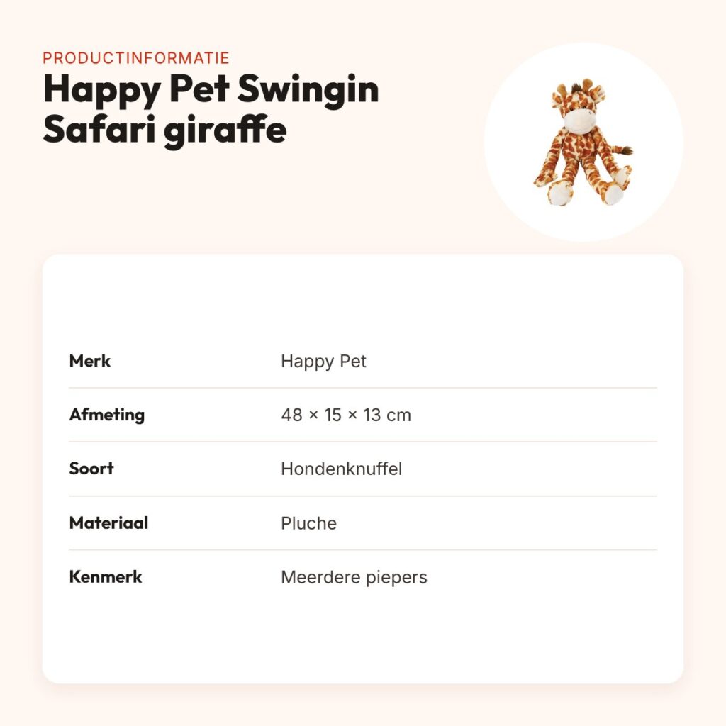 Happy Pet Swingin Safari hondenknuffel giraffe 48 x 15 x 13 cm – productinformatie